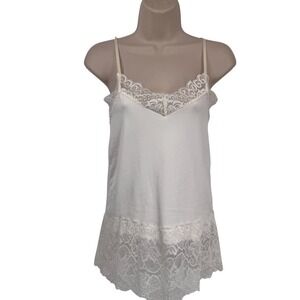 White House Black Market Cami Tank Womens Small White Lace Trim Adjustable